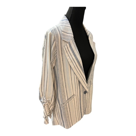 Drew Striped Linen Three Quarter Sleeve Blazer Small - Picture 3 of 9